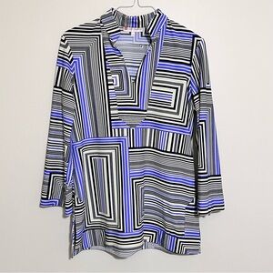 EUC Jude Connally Geometric Striped Women's Tunic - Black, White, Purp Size L